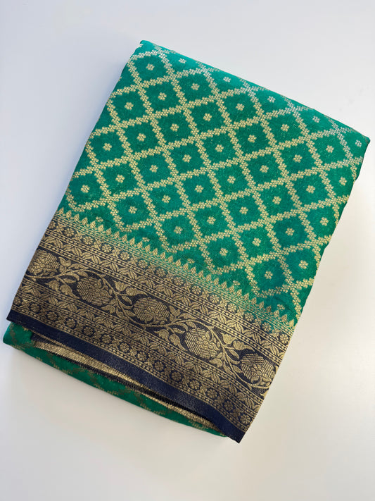 Green Jaal Khaddi Georgette Saree