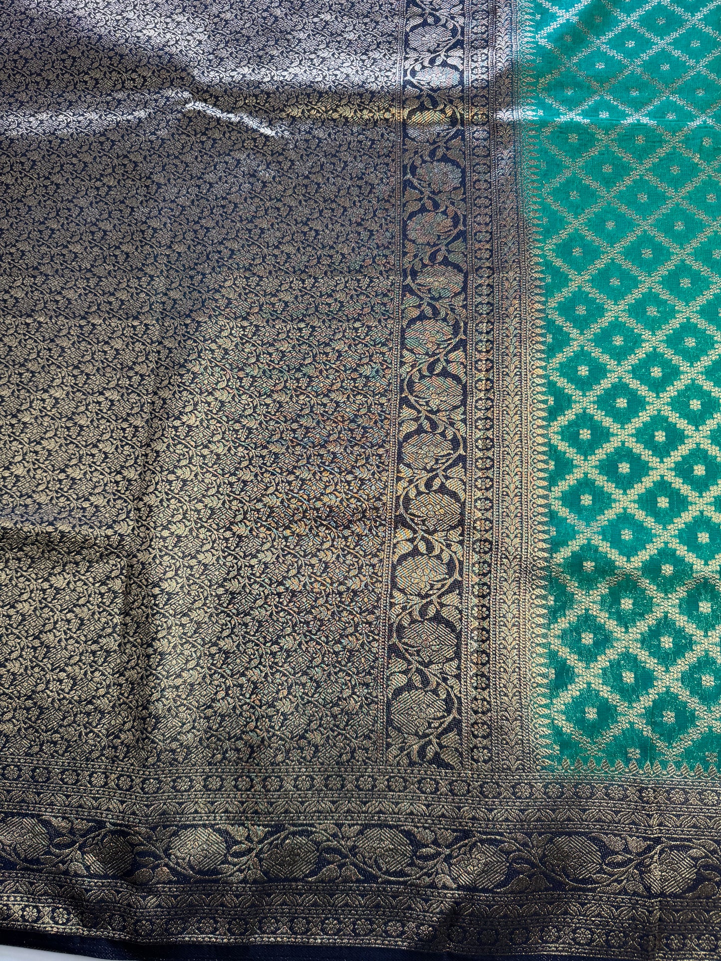 Green Jaal Khaddi Georgette Saree