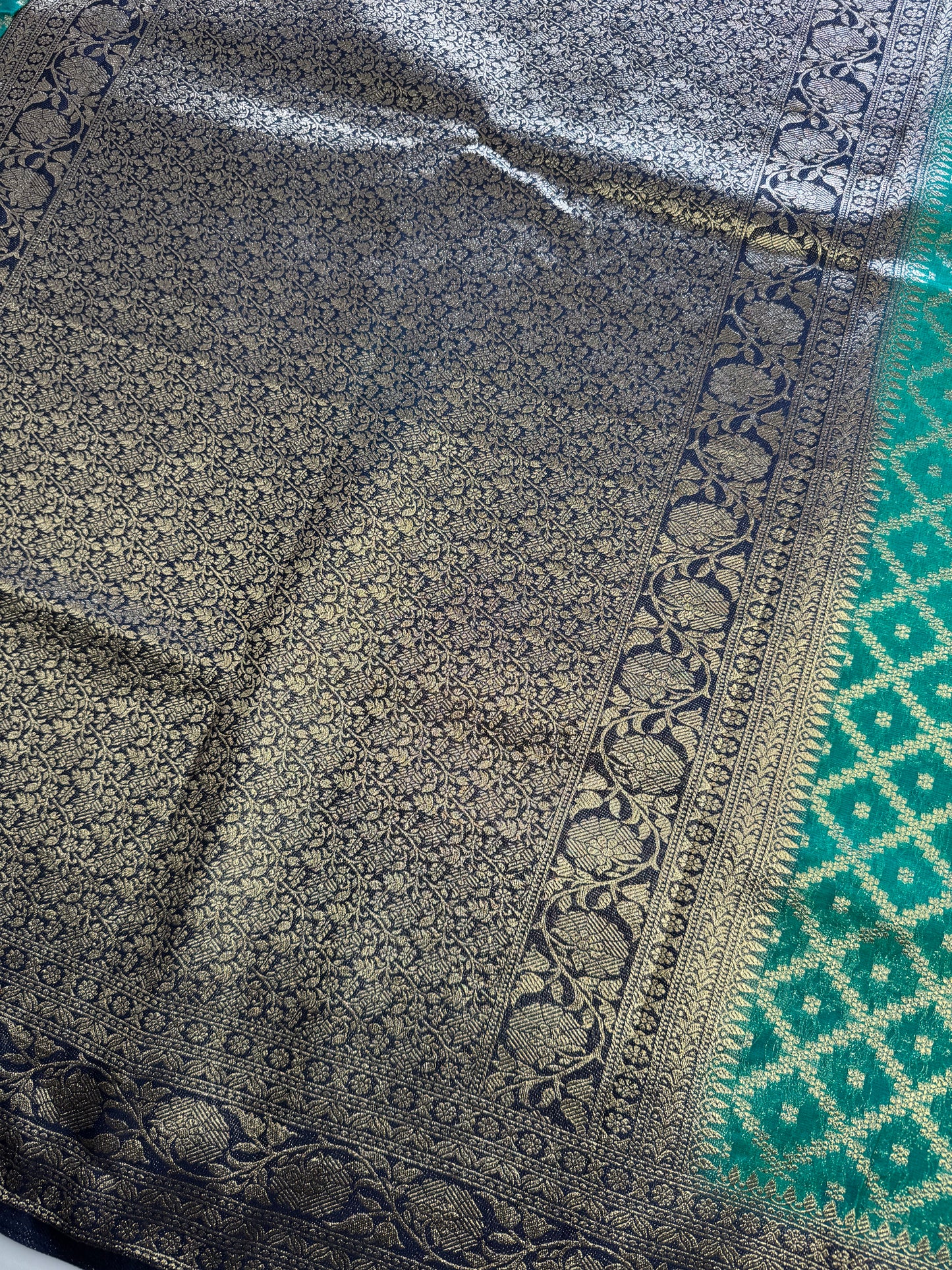 Green Jaal Khaddi Georgette Saree