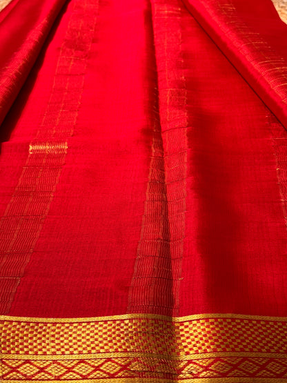 Red Pure Crepe Mysore Silk