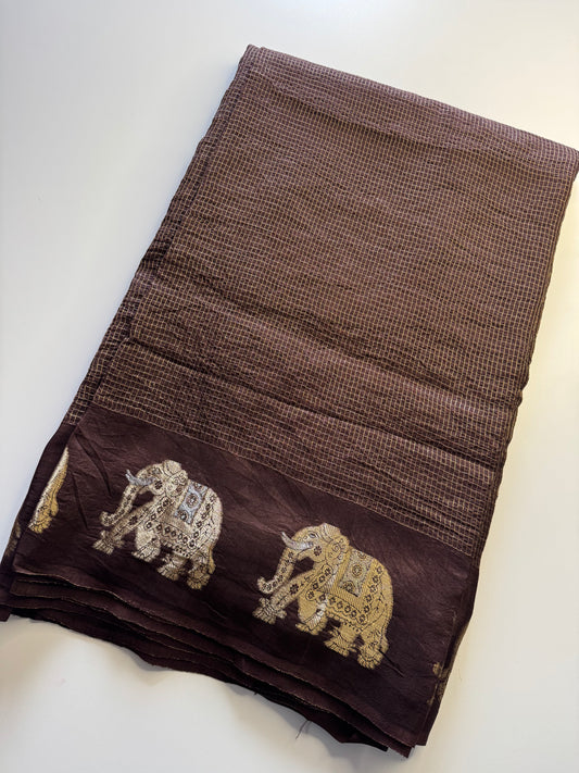 Brown Checks Pure Viscose Saree