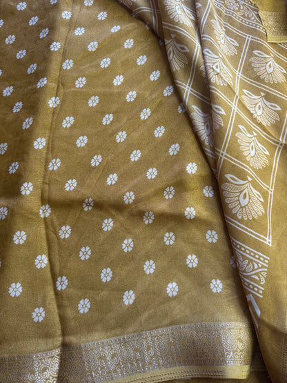 Mustard Yellow Chiffon Saree