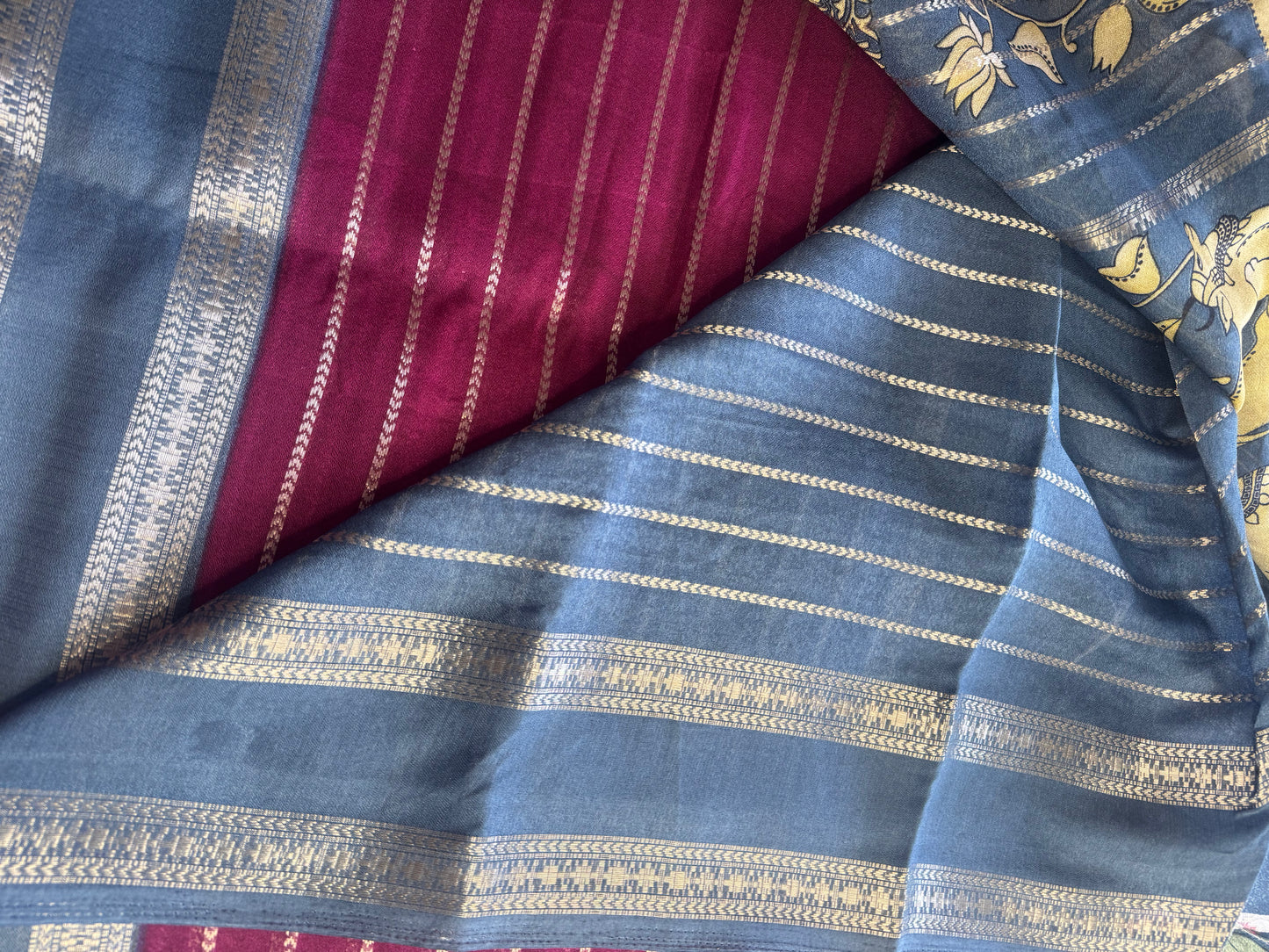 Pichwai Maroon Chiffon Saree
