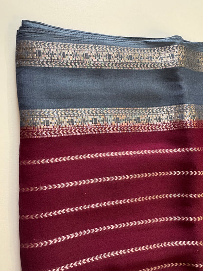 Pichwai Maroon Chiffon Saree