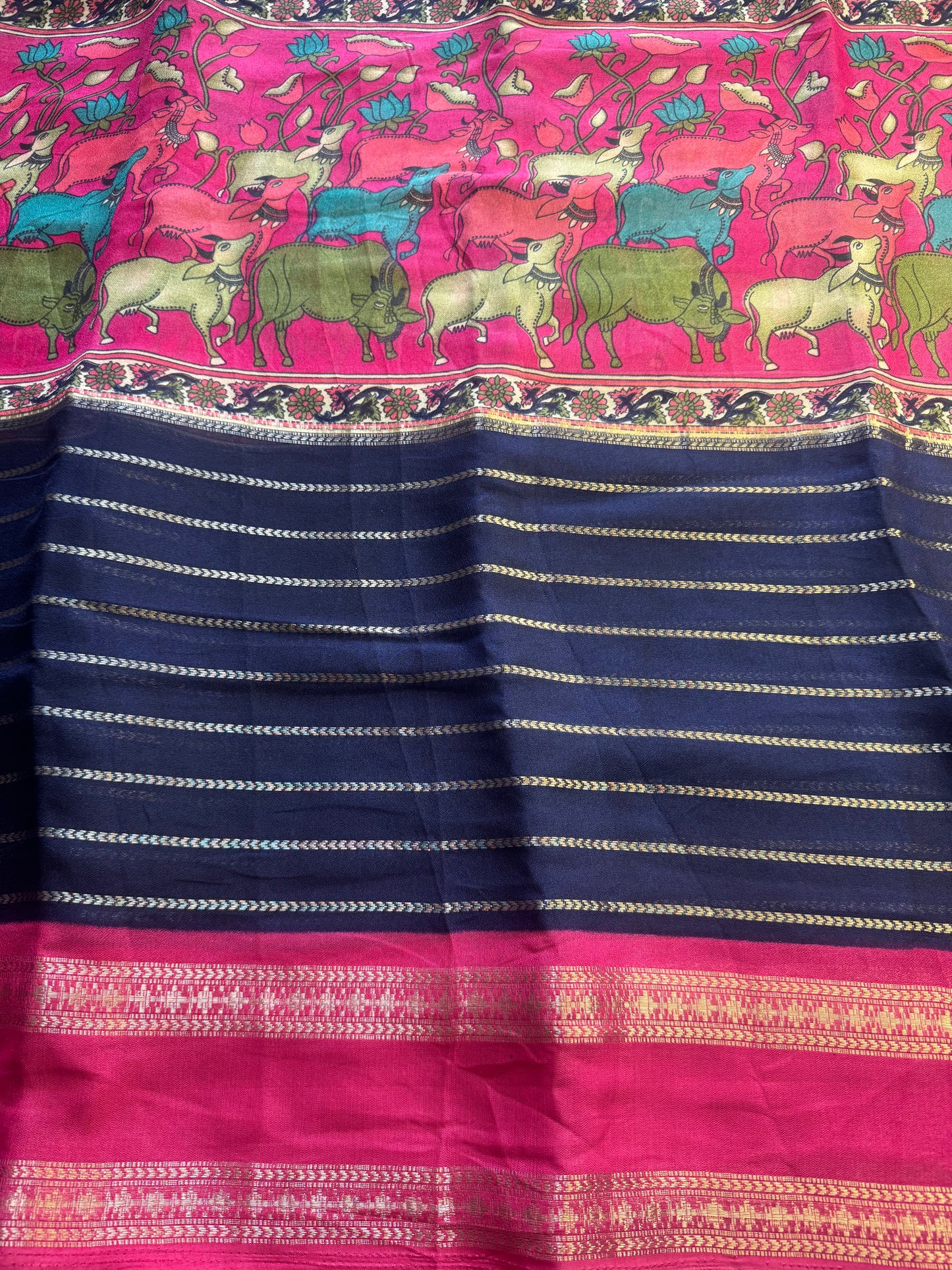 Pichwai Blue Chiffon Saree