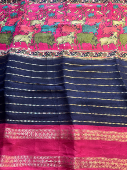 Pichwai Blue Chiffon Saree