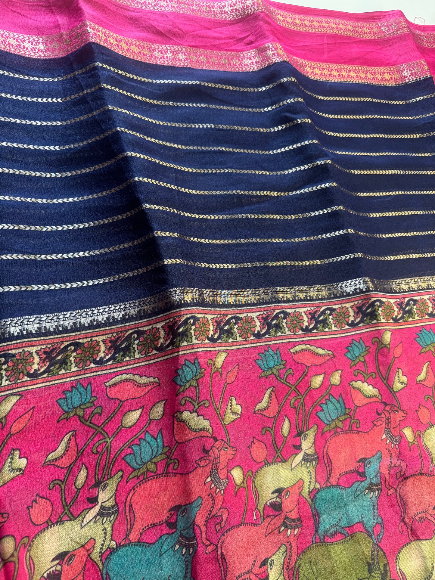 Pichwai Blue Chiffon Saree