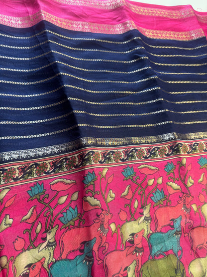Pichwai Blue Chiffon Saree