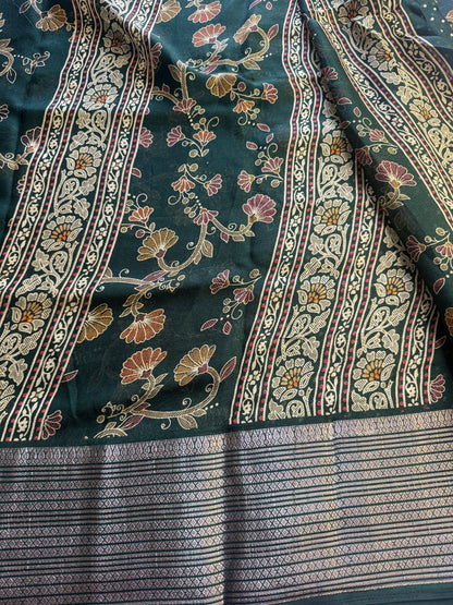 Dark Green Flower Chiffon Saree