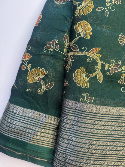 Dark Green Flower Chiffon Saree