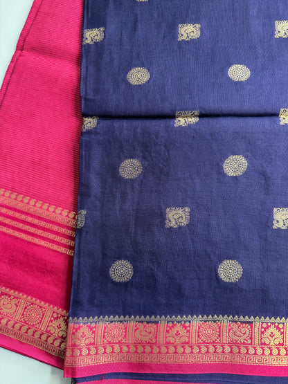 Blue Pink Half n Half Pure Viscose Saree