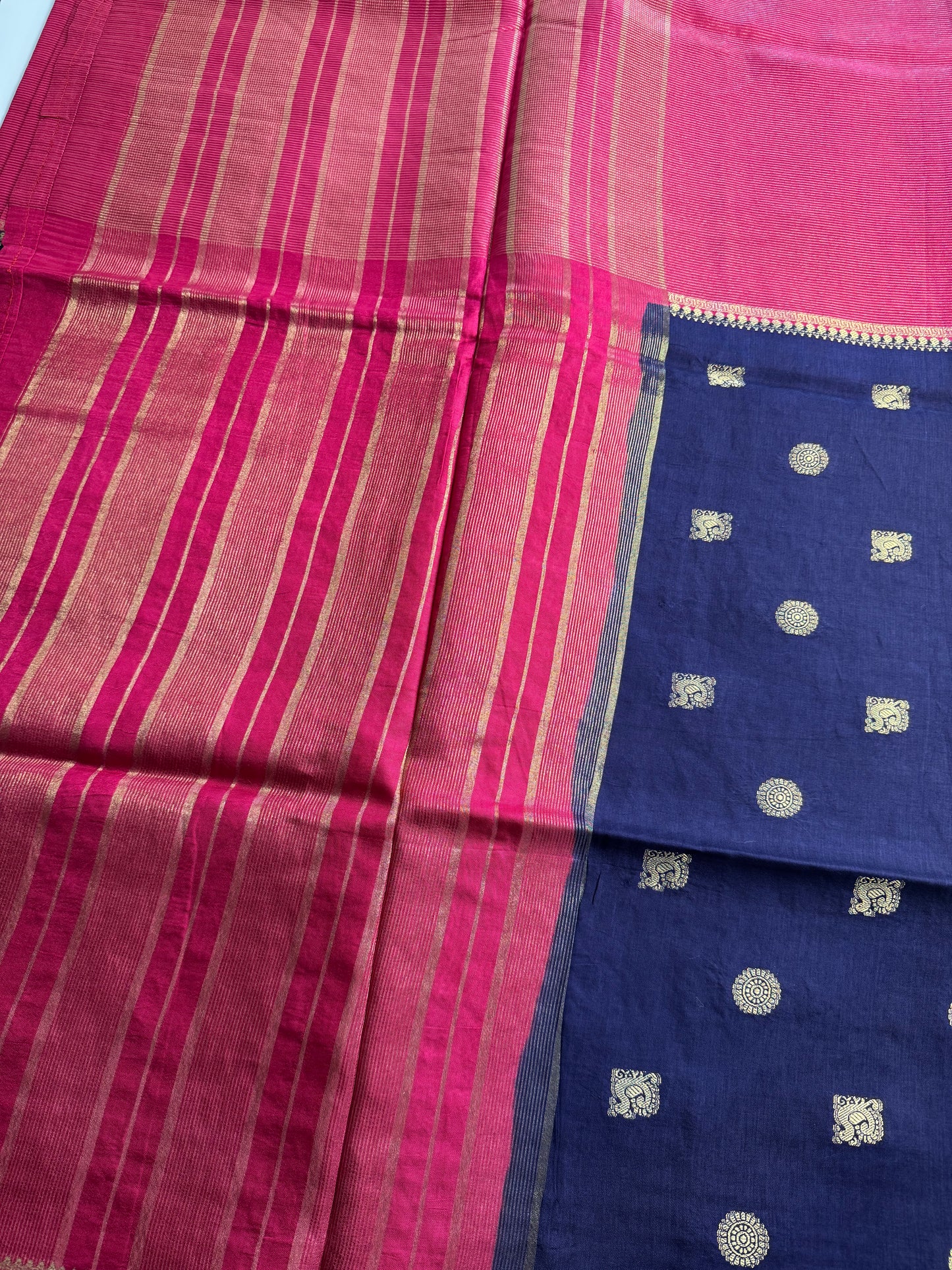 Blue Pink Half n Half Pure Viscose Saree