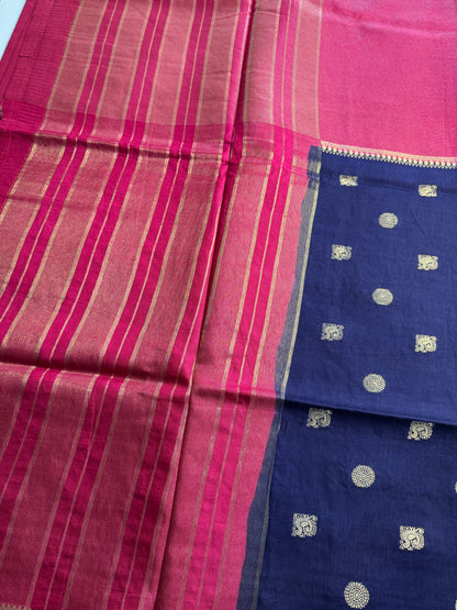 Blue Pink Half n Half Pure Viscose Saree