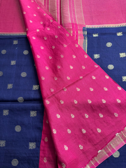 Blue Pink Half n Half Pure Viscose Saree