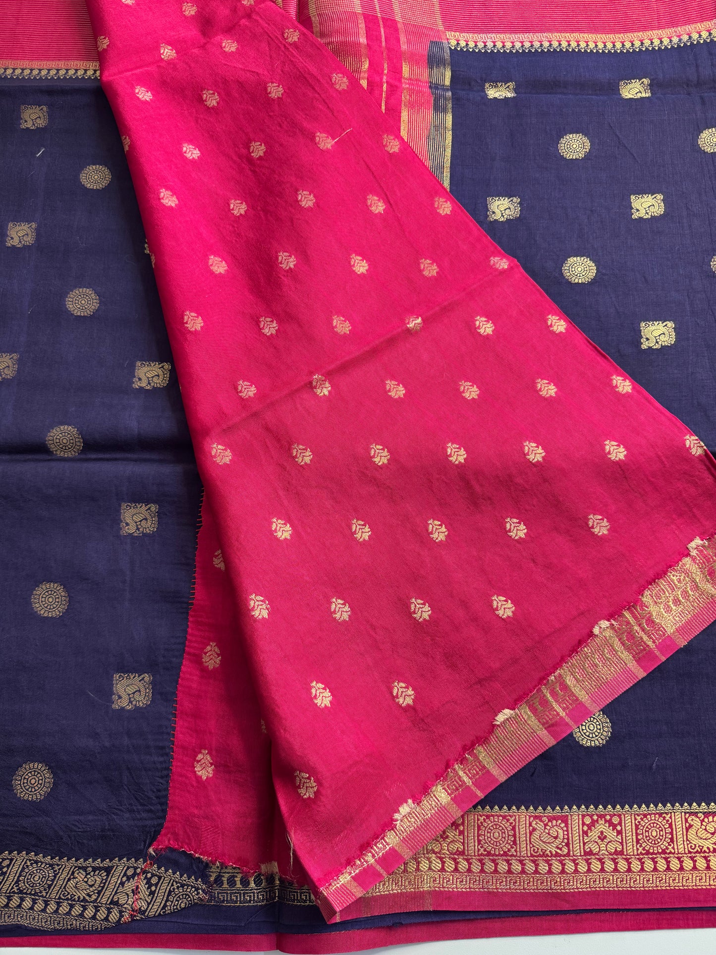Blue Pink Half n Half Pure Viscose Saree