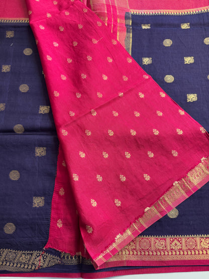 Blue Pink Half n Half Pure Viscose Saree