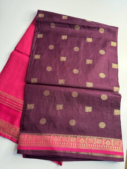 Brown Pink Half n Half Pure Viscose Saree