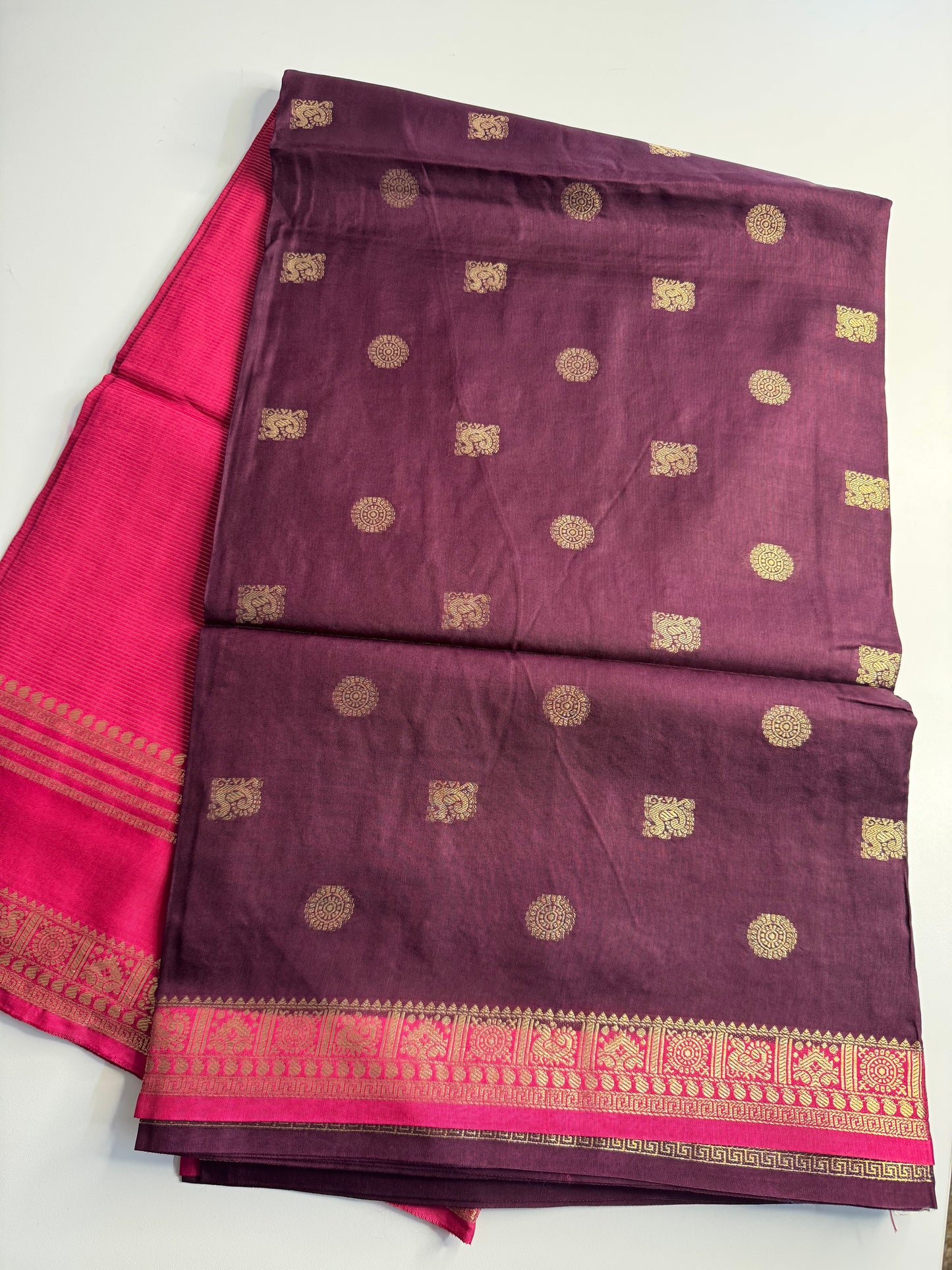 Brown Pink Half n Half Pure Viscose Saree
