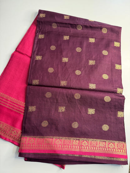 Brown Pink Half n Half Pure Viscose Saree