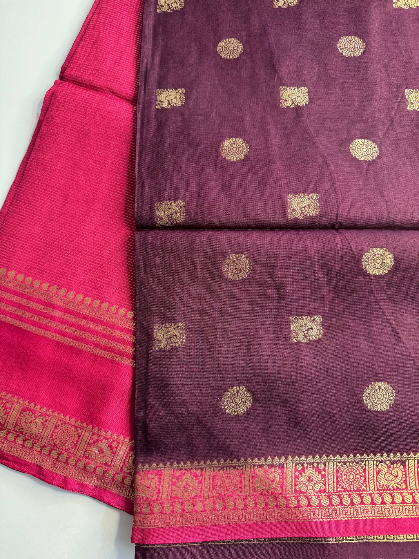 Brown Pink Half n Half Pure Viscose Saree