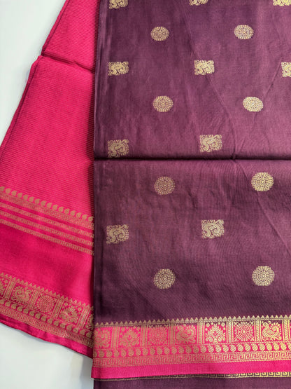 Brown Pink Half n Half Pure Viscose Saree