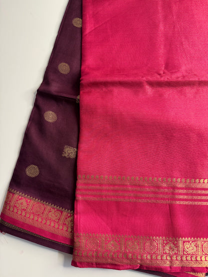 Brown Pink Half n Half Pure Viscose Saree