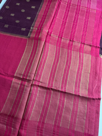 Brown Pink Half n Half Pure Viscose Saree