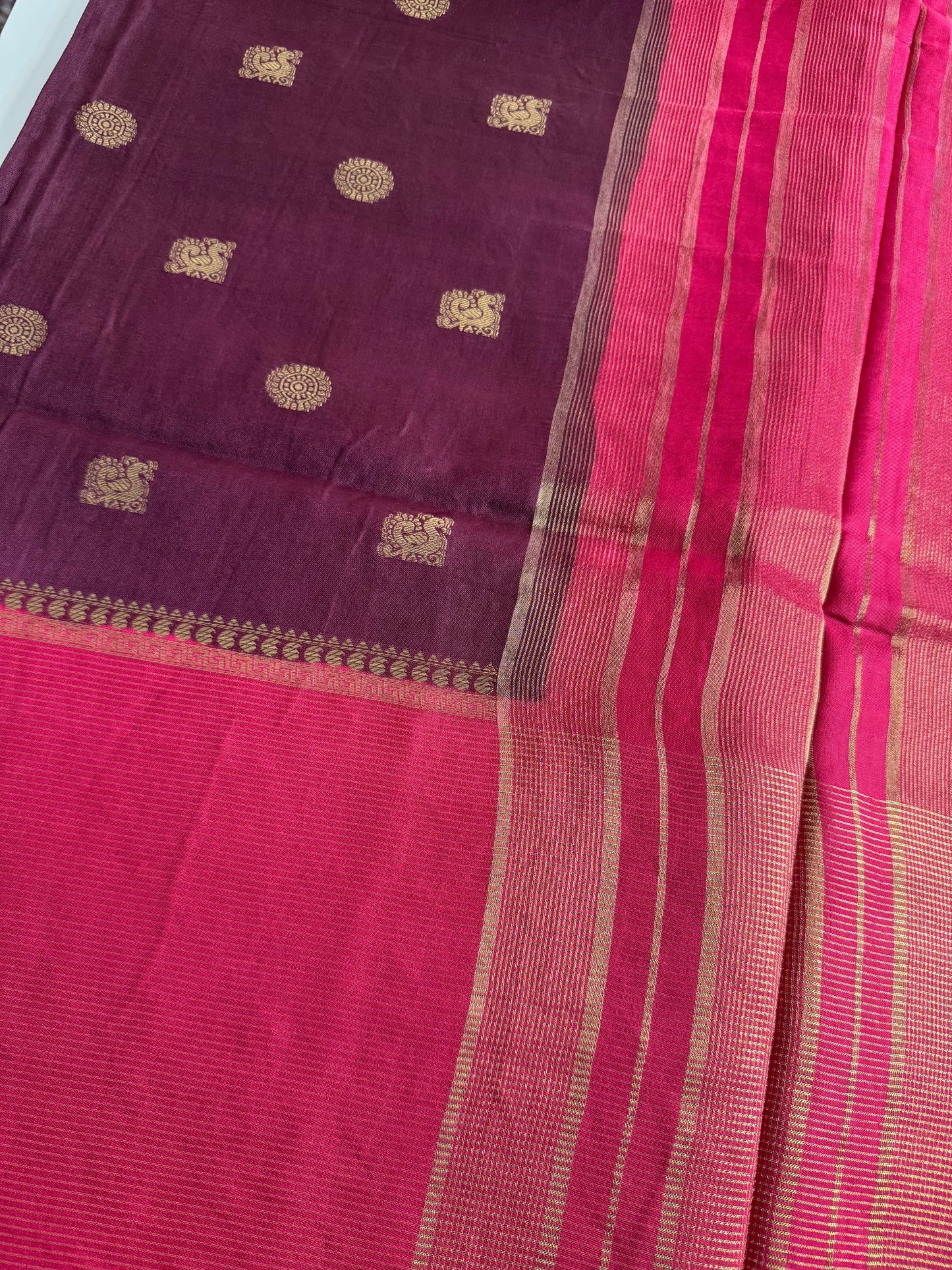 Brown Pink Half n Half Pure Viscose Saree