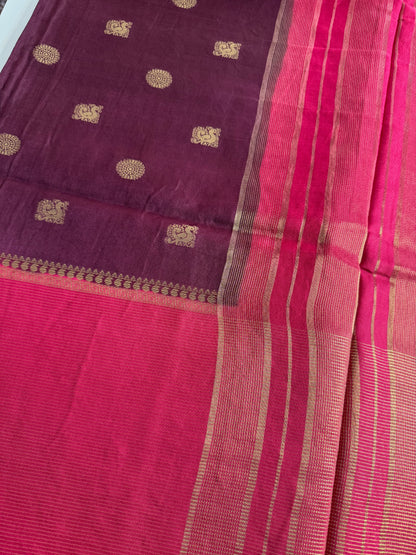 Brown Pink Half n Half Pure Viscose Saree