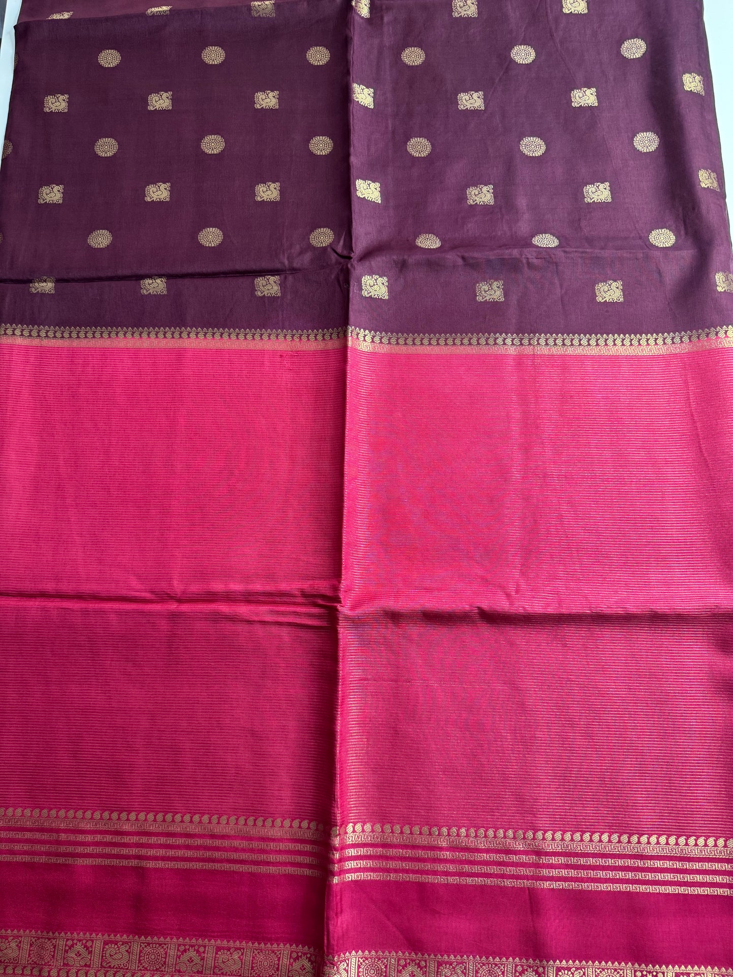 Brown Pink Half n Half Pure Viscose Saree