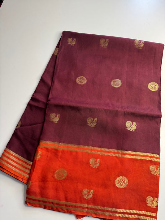 Brown Orange Mayil Butta Pure Viscose Saree