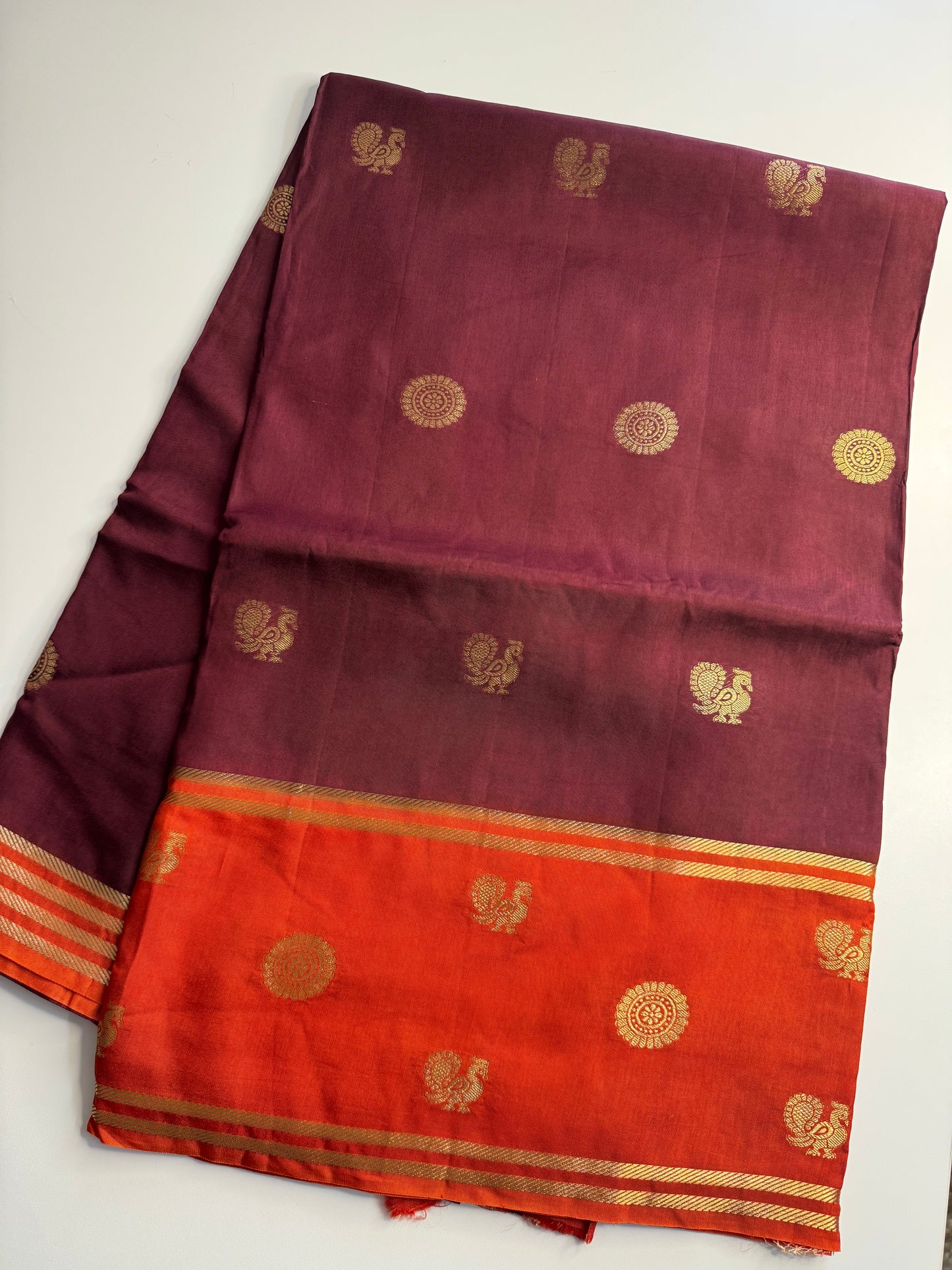 Brown Orange Mayil Butta Pure Viscose Saree