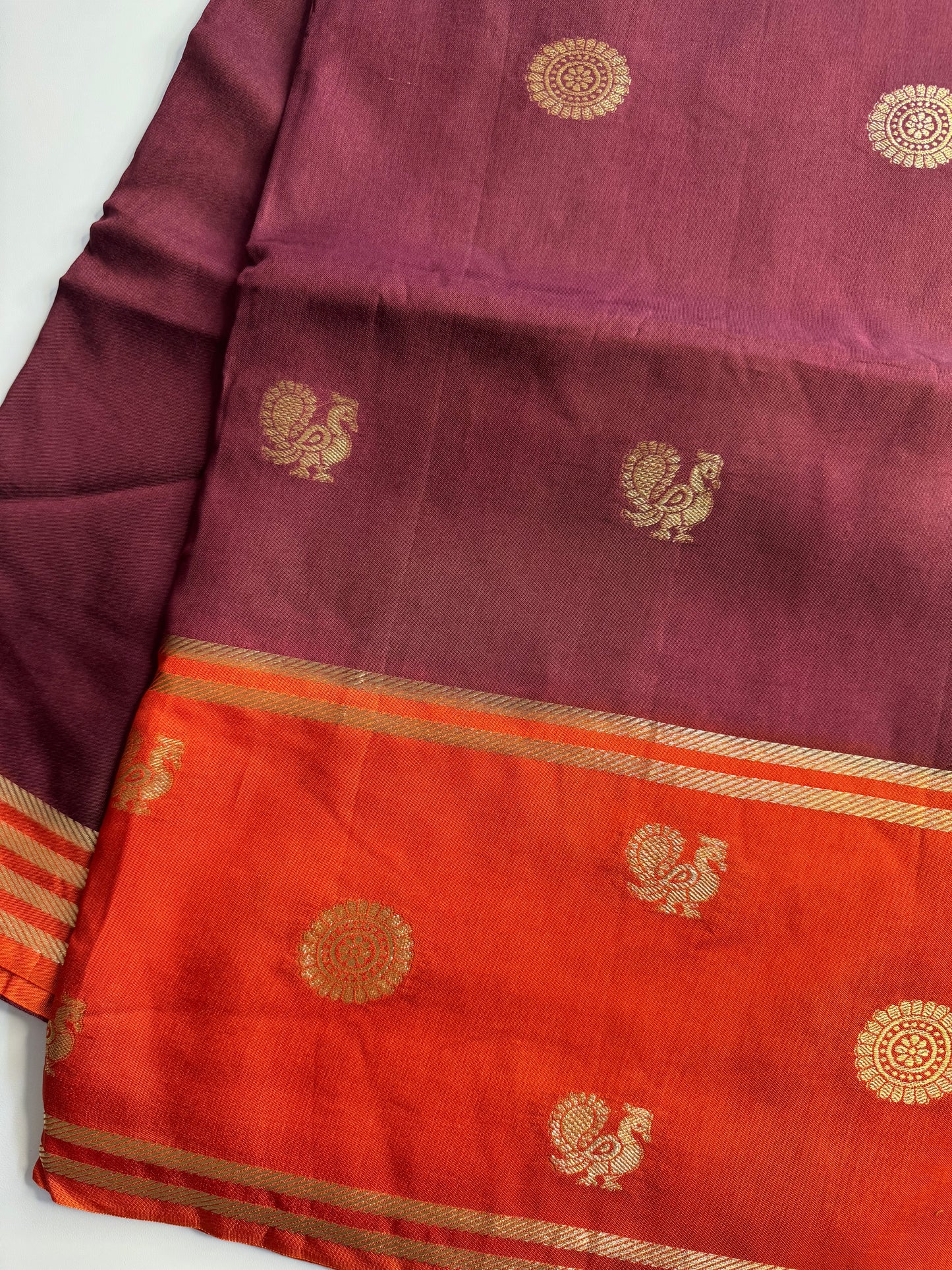 Brown Orange Mayil Butta Pure Viscose Saree