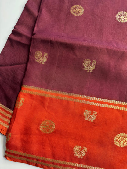 Brown Orange Mayil Butta Pure Viscose Saree