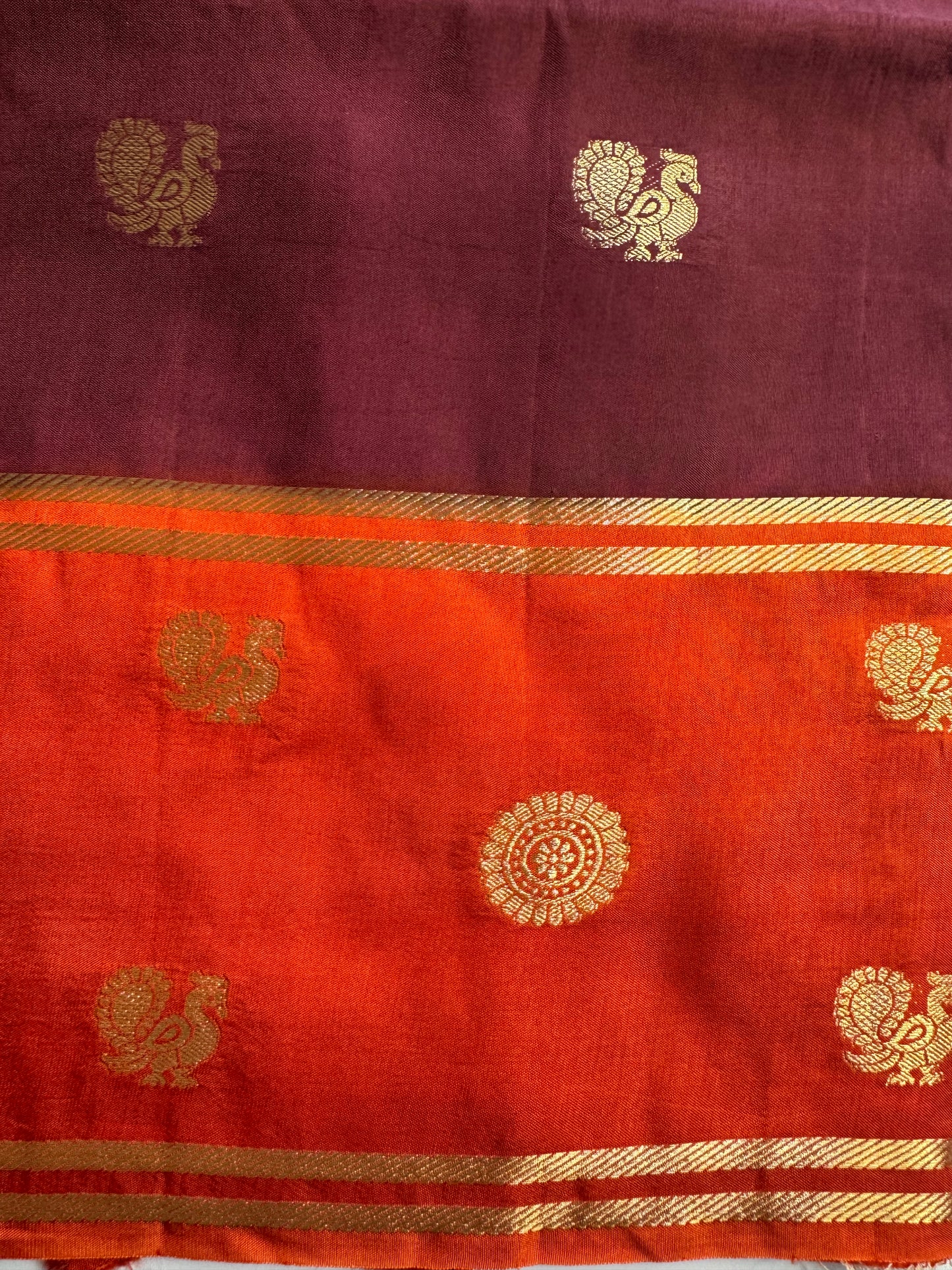 Brown Orange Mayil Butta Pure Viscose Saree