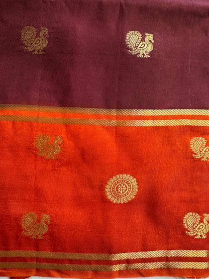 Brown Orange Mayil Butta Pure Viscose Saree