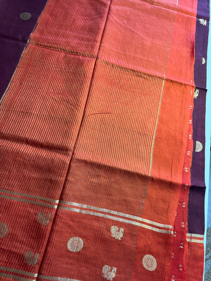 Brown Orange Mayil Butta Pure Viscose Saree
