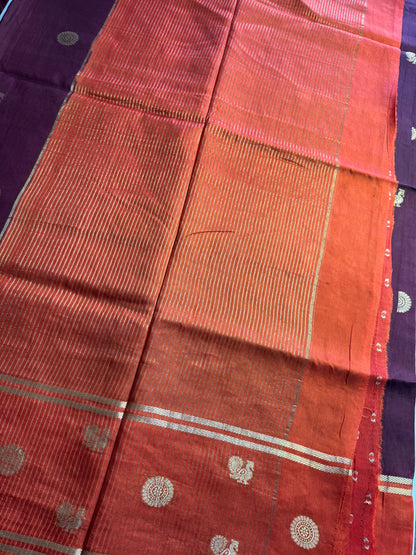 Brown Orange Mayil Butta Pure Viscose Saree