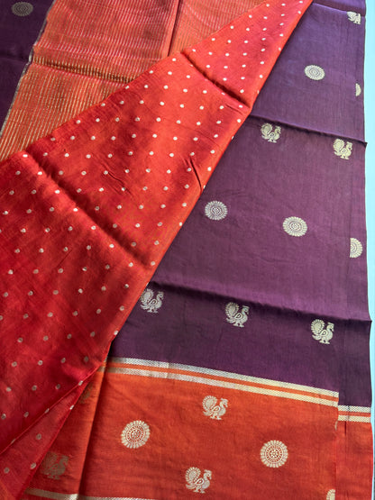Brown Orange Mayil Butta Pure Viscose Saree