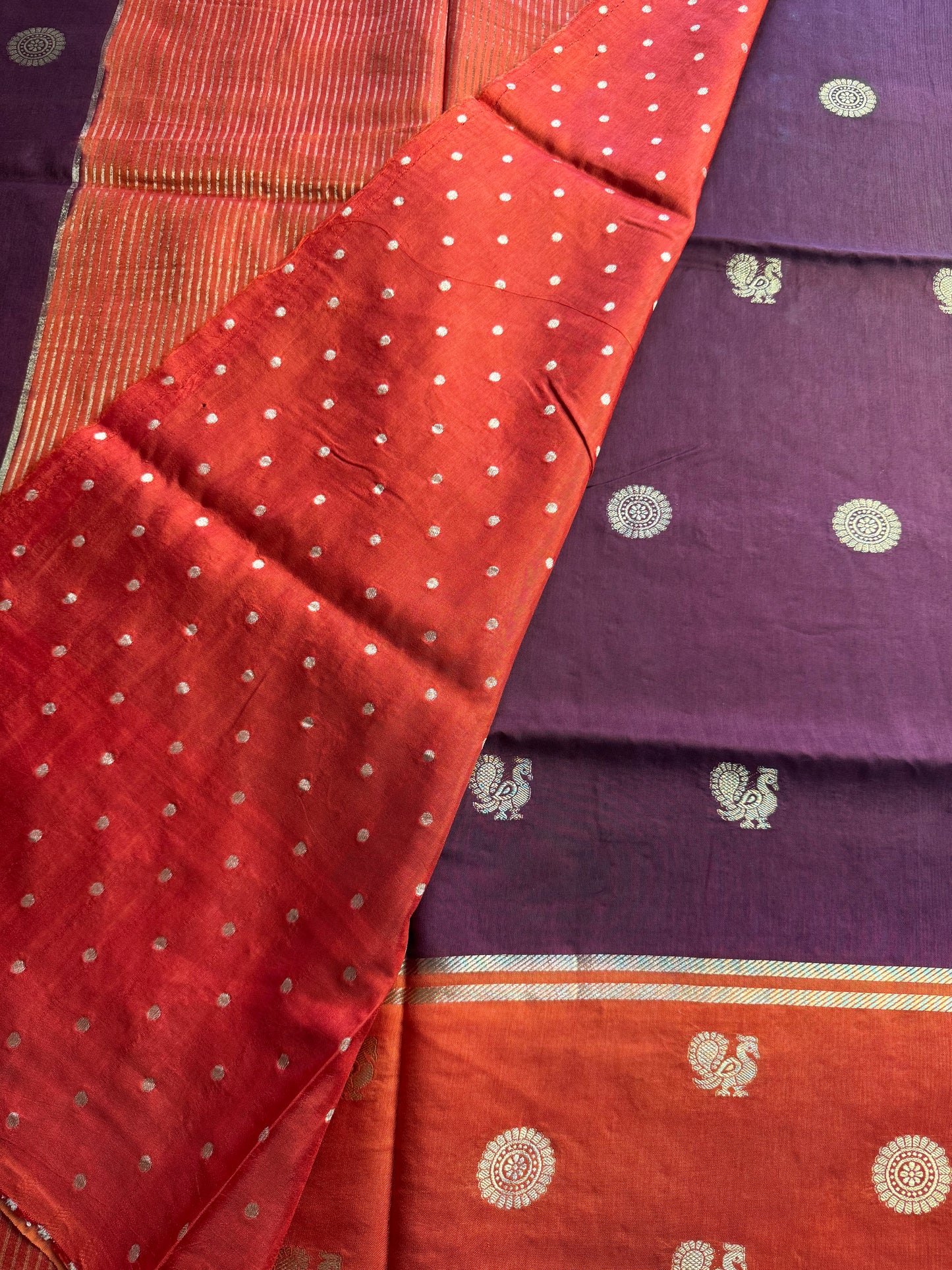 Brown Orange Mayil Butta Pure Viscose Saree