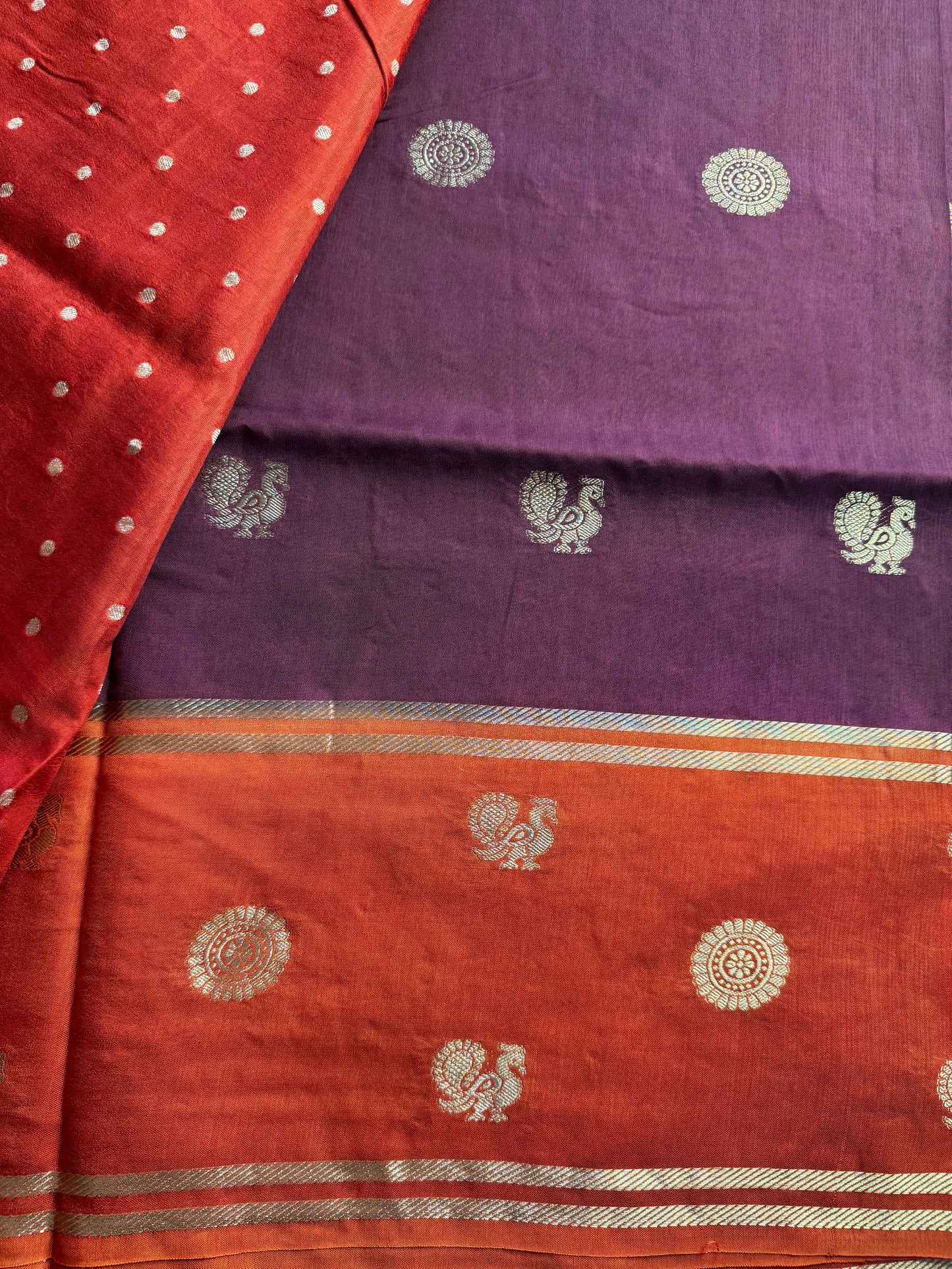 Brown Orange Mayil Butta Pure Viscose Saree