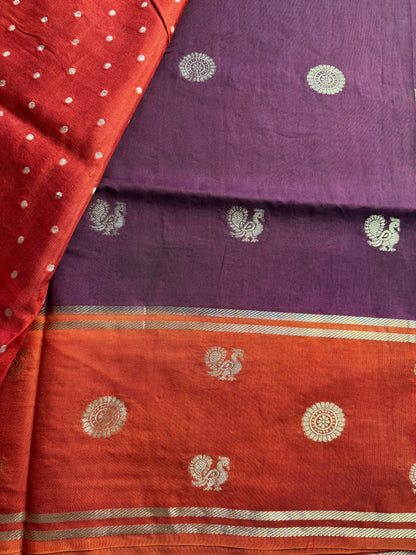 Brown Orange Mayil Butta Pure Viscose Saree