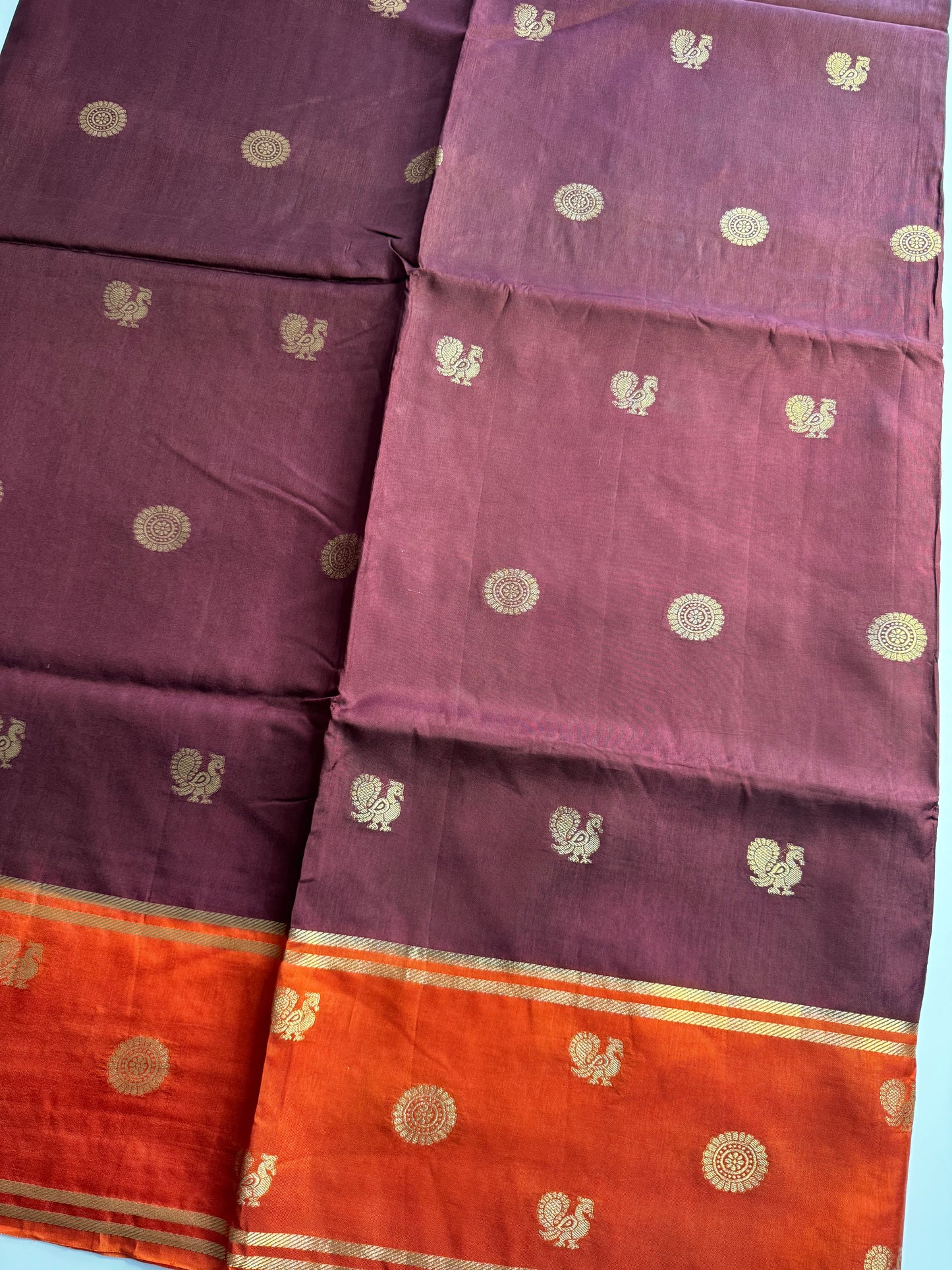 Brown Orange Mayil Butta Pure Viscose Saree
