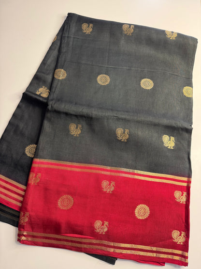Black Red Mayil Butta Pure Viscose Saree