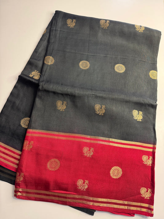 Black Red Mayil Butta Pure Viscose Saree
