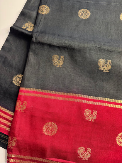 Black Red Mayil Butta Pure Viscose Saree