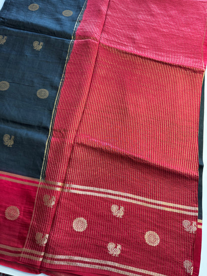 Black Red Mayil Butta Pure Viscose Saree