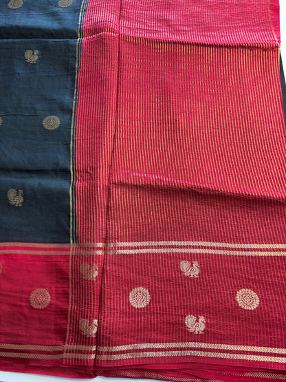 Black Red Mayil Butta Pure Viscose Saree