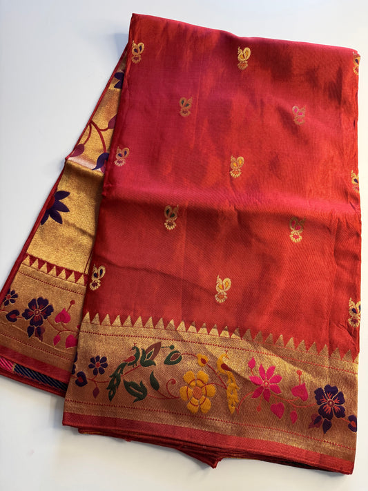 Orange Paithani Pure Viscose Saree