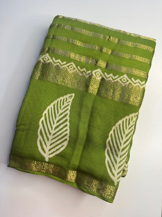 Parrot Green Soft Cotton with Zari